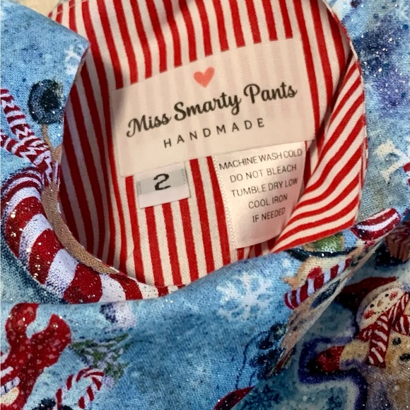 Miss Smarty Pants New Hand Crafted Blue Holiday Glittery Snowman Dress Size 2T. - Picture 3 of 4